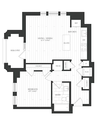 Floor plan 1 Bed/1 Bath-1B-3B-The Claude
