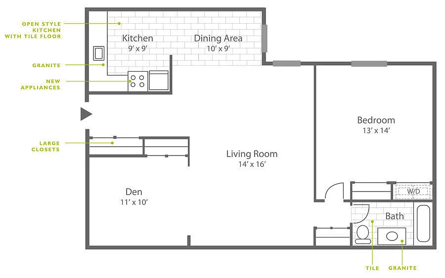 Floor plan 1 Bed | 1 Bath