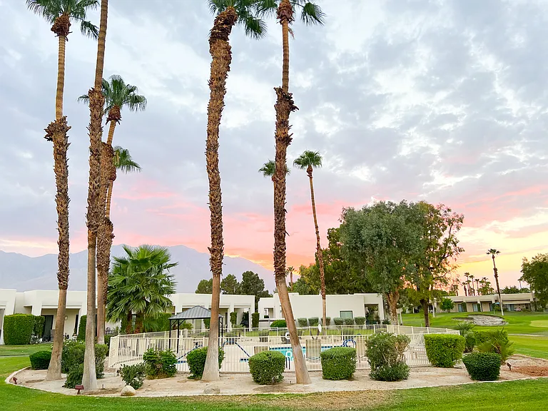 View of the pool nearby at dusk