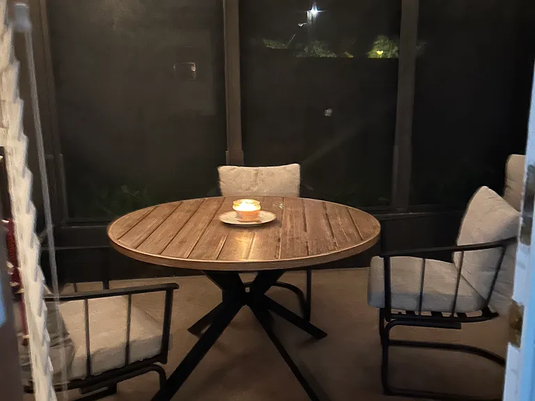 Lanai with white lights for enjoying your evenings