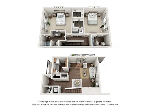 Floor plan 2 Bedroom, 2 1/2 Bath Townhome