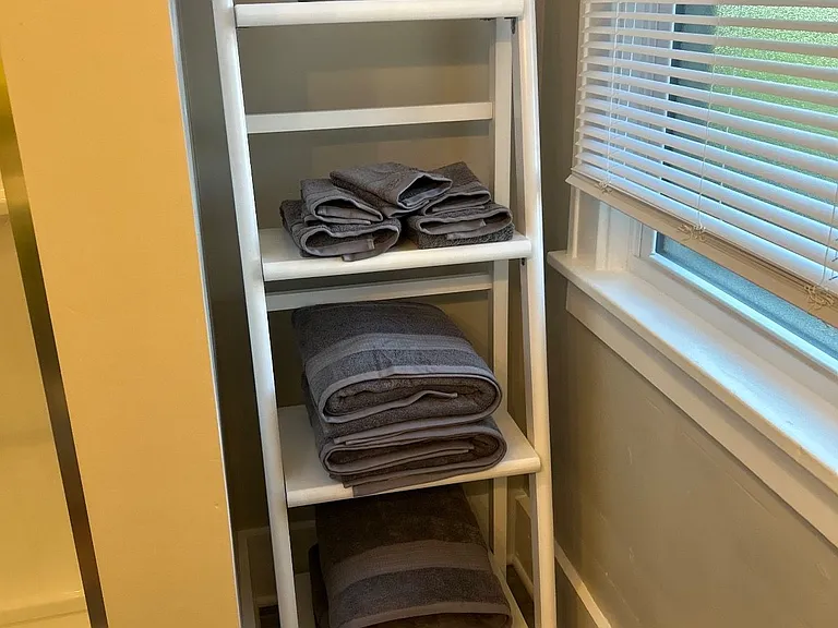 Ladder shelf for towels, toiletiries, or however you'd like to use the space!