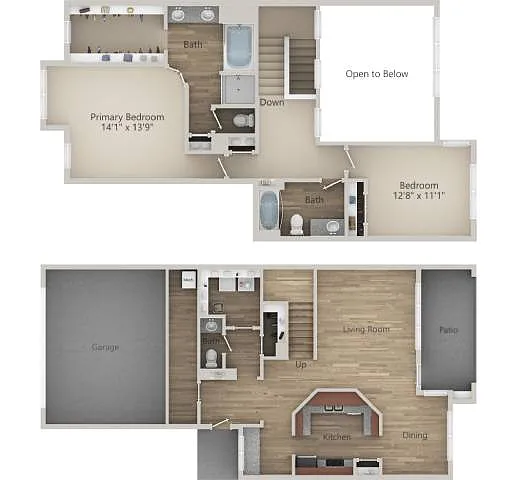Floor plan 2 BR 2.5 Bath Townhouse (1850 sf)