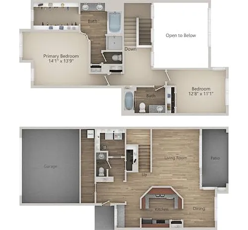 Floor plan 2 BR 2.5 Bath Townhouse (1850 sf)
