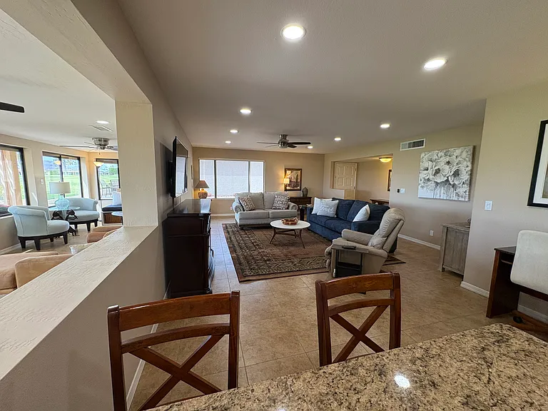 view from kitchen into living room