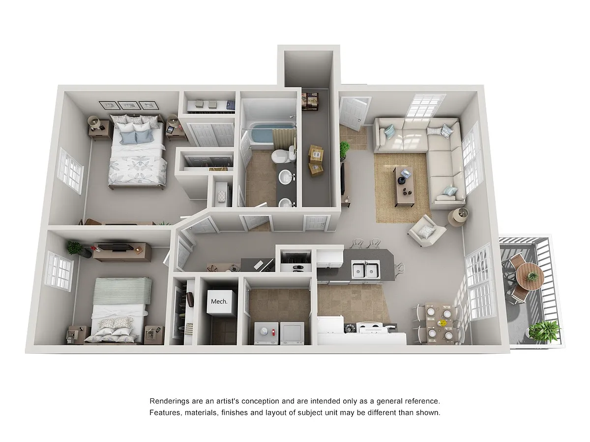 Floor plan 2 Bedroom, 1 Bathroom - Renovated