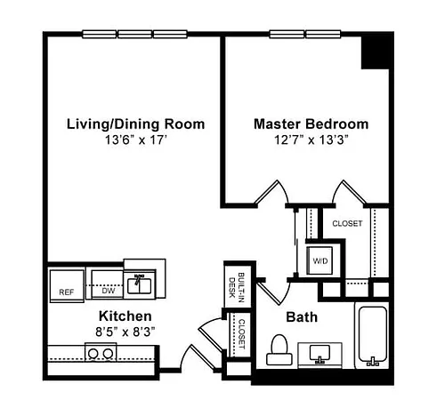 Floor plan 1 Bed/1 Bath-Sutton