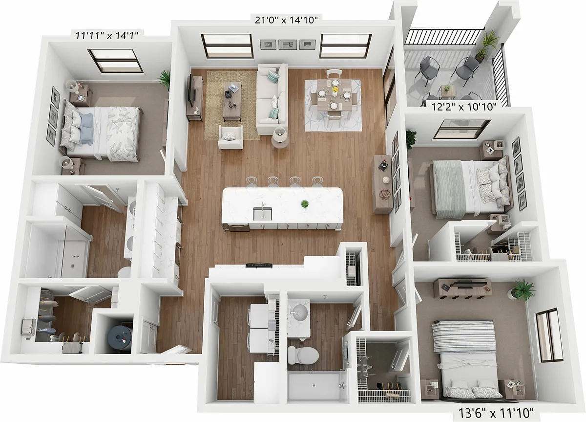 Floor plan Three-Bedroom Apartment