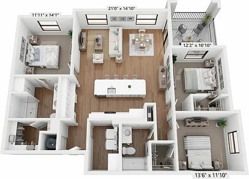 Floor plan Three-Bedroom Apartment