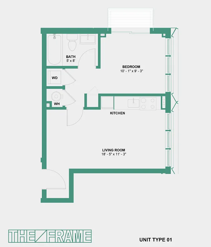 Floor plan One Bed Corner with Balcony
