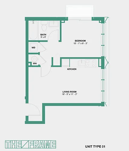Floor plan One Bed Corner with Balcony