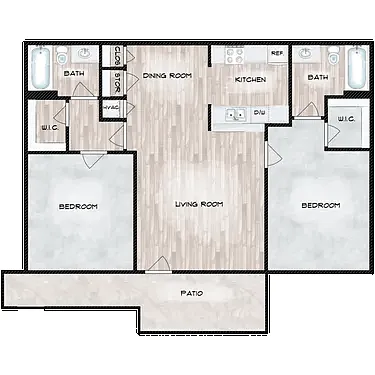 Floor plan 2 BR, 2 BA