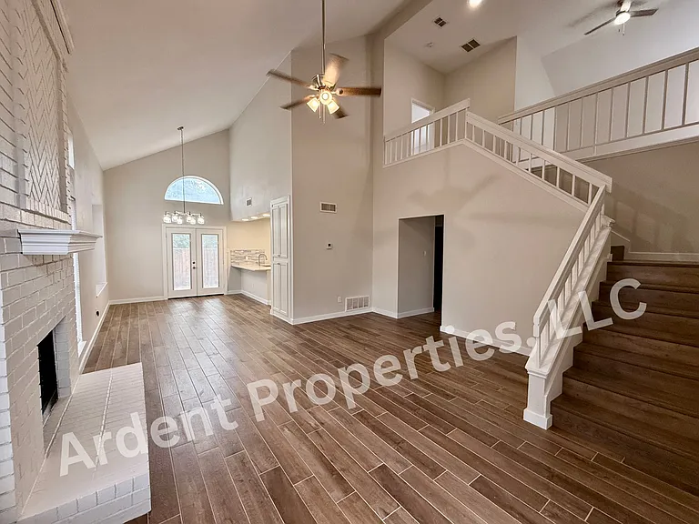 Front entry view - fireplace is decorative only.