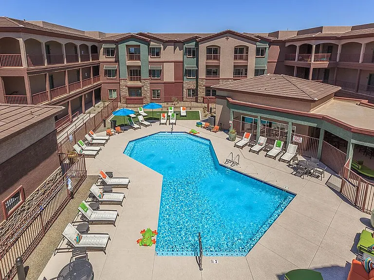 Overhead view of pool area
