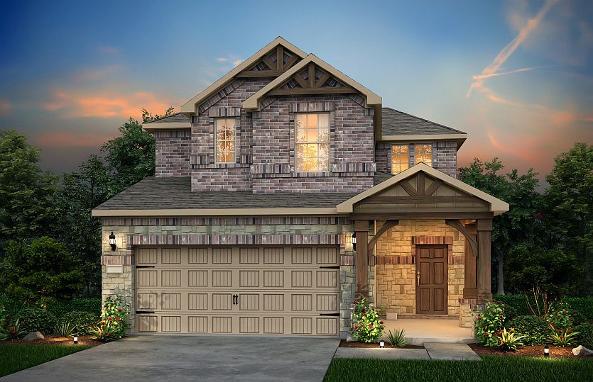 The Harrison, a two-story home with 2-car garage, shown with Home Exterior T