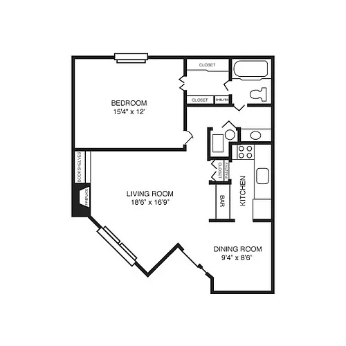 Floor plan 1 Bed/1 Bath-Dn