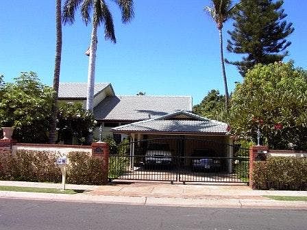 Front of Gated Estate, street view with gate keypad.