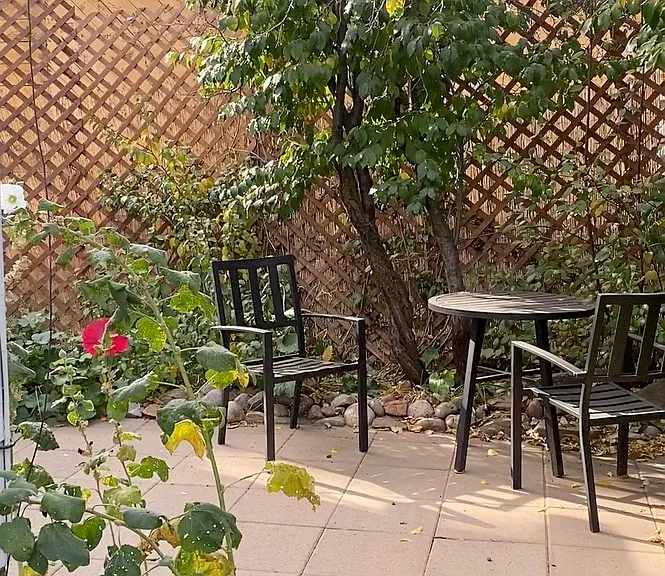 Fully fenced back yard is entered from the private free off street parking on my property.