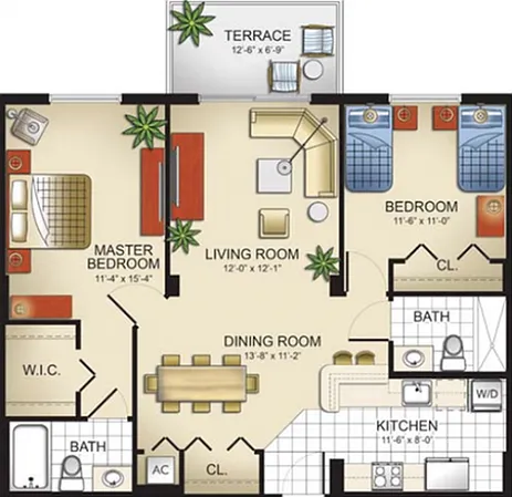 2 Bedrooms, 2 Bath 2 Bedrooms, 2 Bath