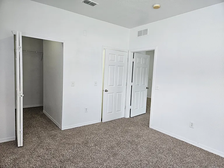Spacious bedroom featuring abundant natural light and a large walk-in closet for ample storage and organization.