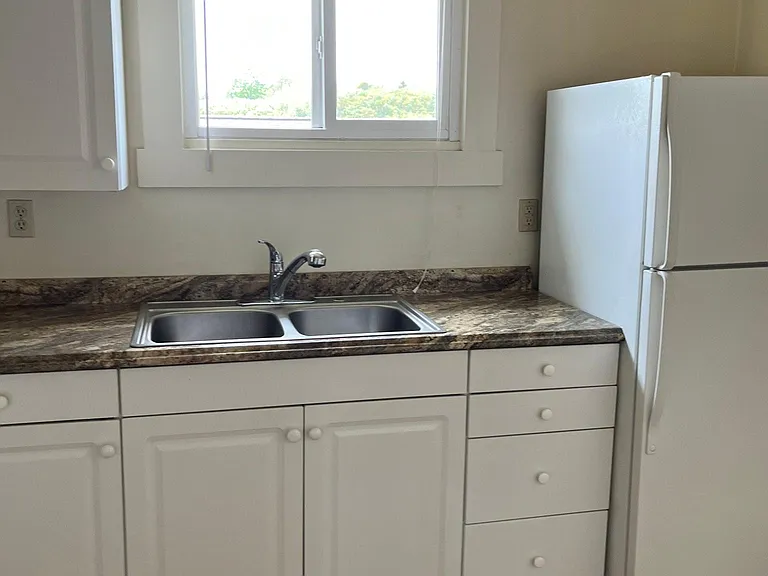 Kitchen equipped with stove and refrigerator