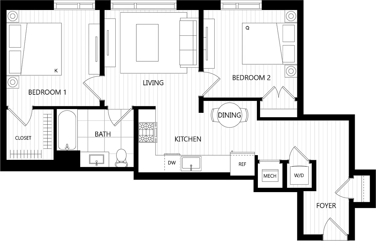 Floor plan 2 Bed/1 Bath-G2