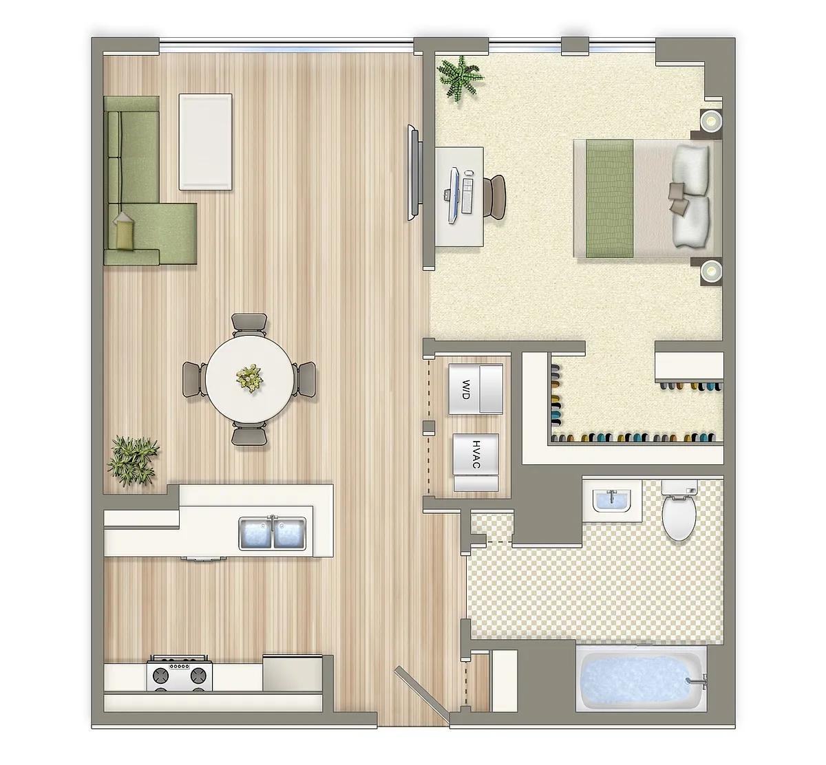 Floor plan 1 Bedroom 1 Bath Plan C Market