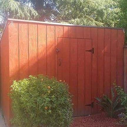 Storage shed in backyard