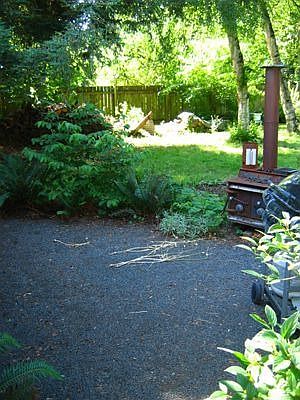 patio with woodstove
