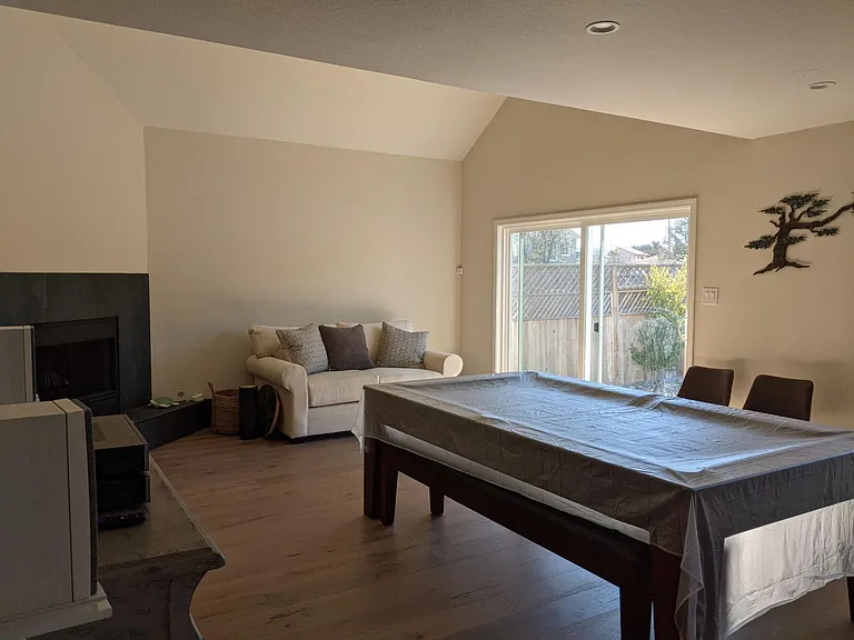 The loveseat shown stays in the great room