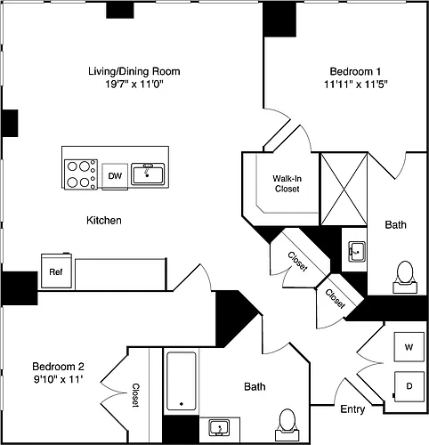 Floor plan 2 Bedroom J