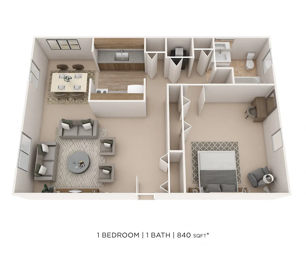 Floor plan One Bedroom- 840 sqft