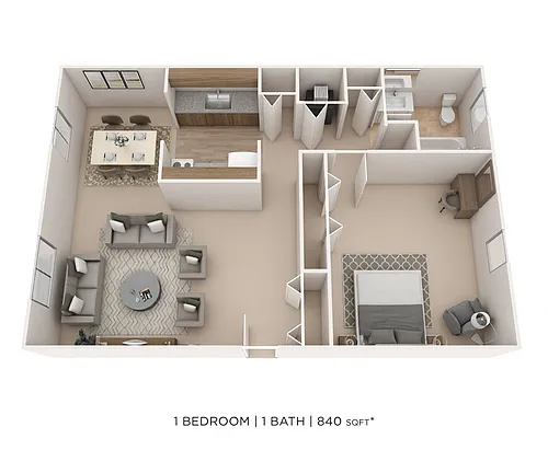 Floor plan One Bedroom- 840 sqft