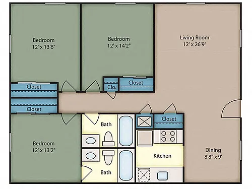 Floor plan 3 Bed 2 Bath