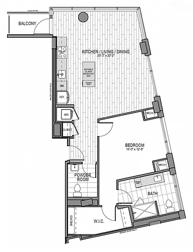Floor plan 1BR/1BA BALCONY