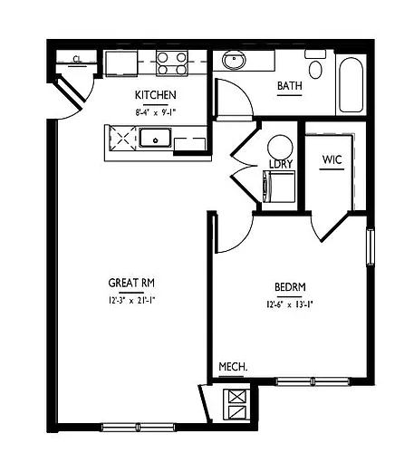Floor plan 1 Bed/1 Bath-2BA Phase II