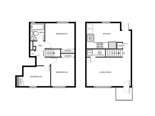 Floor plan 3 BR, 1 BA - Classic