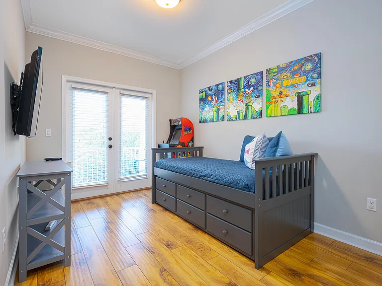 Game room with balcony