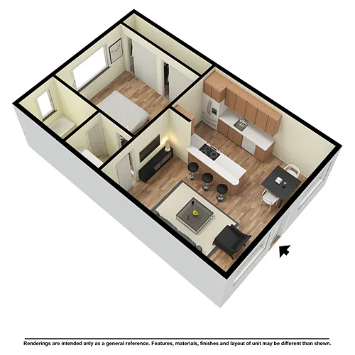 Floor plan 1br 1ba with washer and dryer