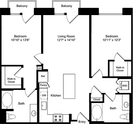 Floor plan Two Bed B1A with Balconies