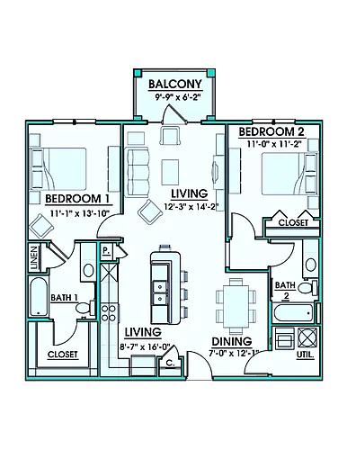 Floor plan TWO BEDROOM 700 WEDGEWOOD PARK
