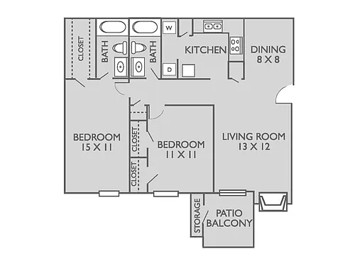 Floor plan 2 Bed, 2 Bath A Upgraded