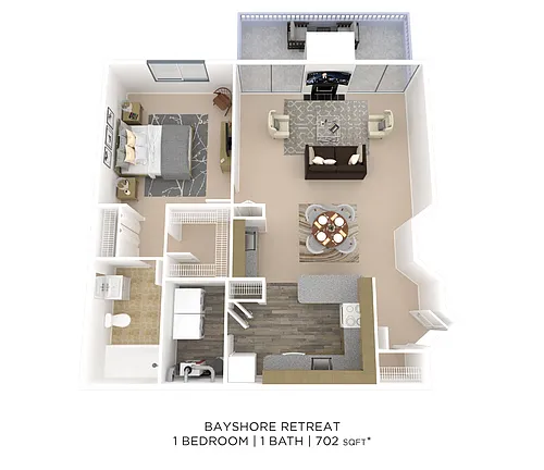 Floor plan One Bedroom- 702 sqft