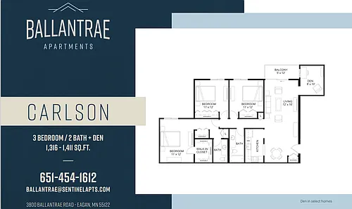 Floor plan Carlson with Den - 3 BR Classic