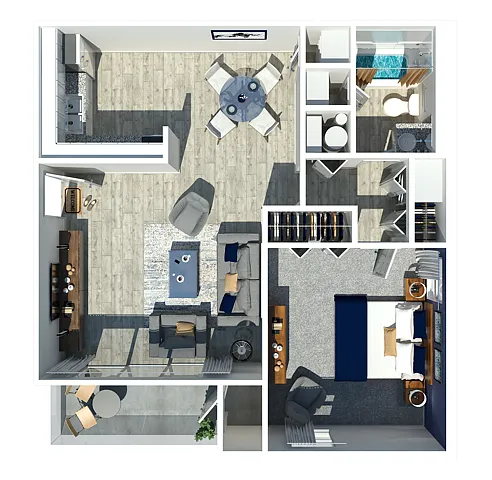 Floor plan Harrison 1 Bedroom 1 Bathroom