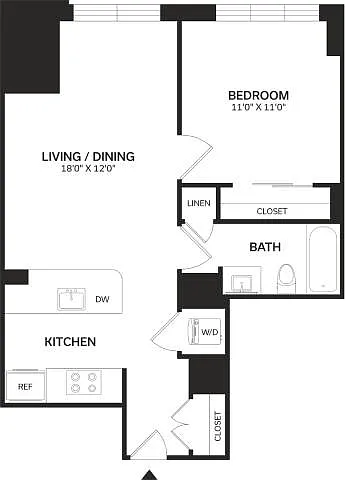 Floor plan 1 Bed/1 Bath-A1-Renovated