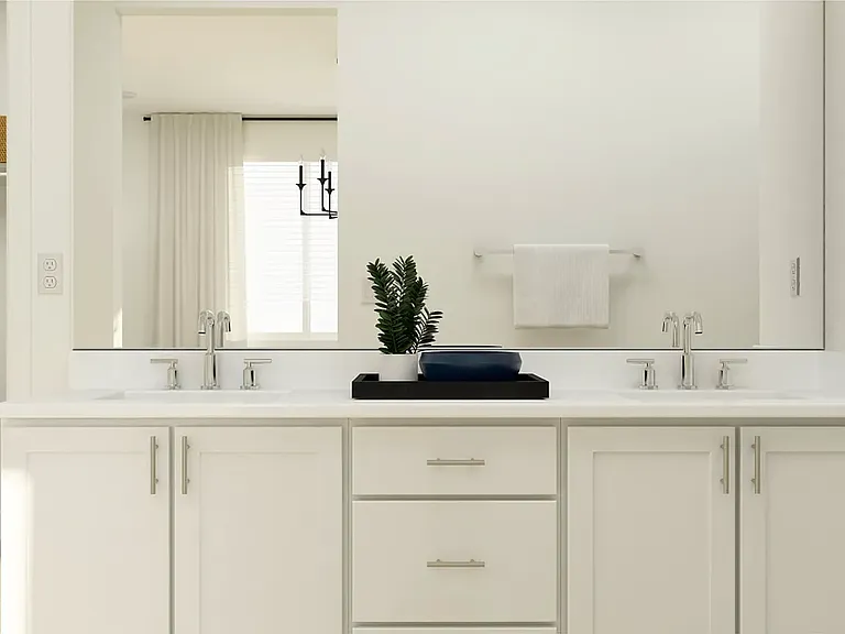 Virtually staged photo of master bathroom