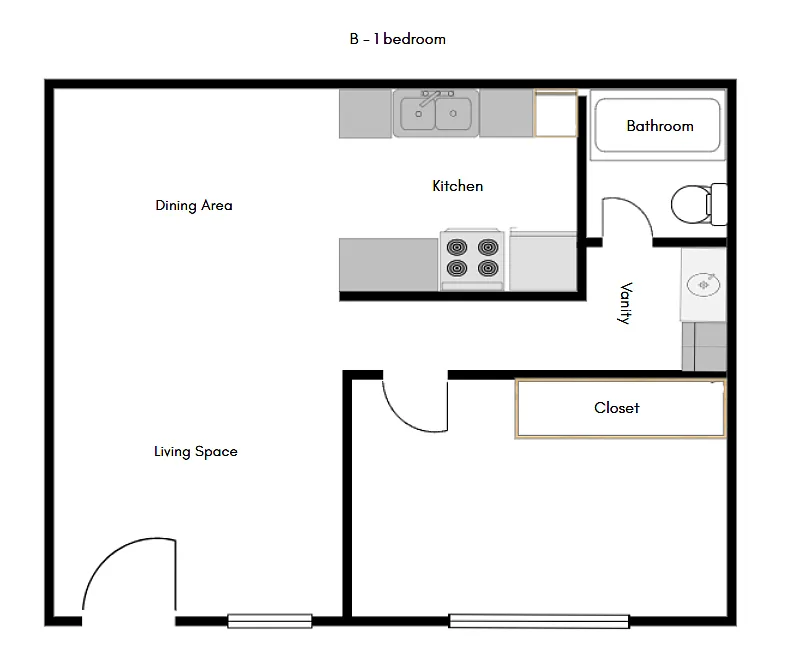 Floor plan 1 Bedroom 1 Bath SA