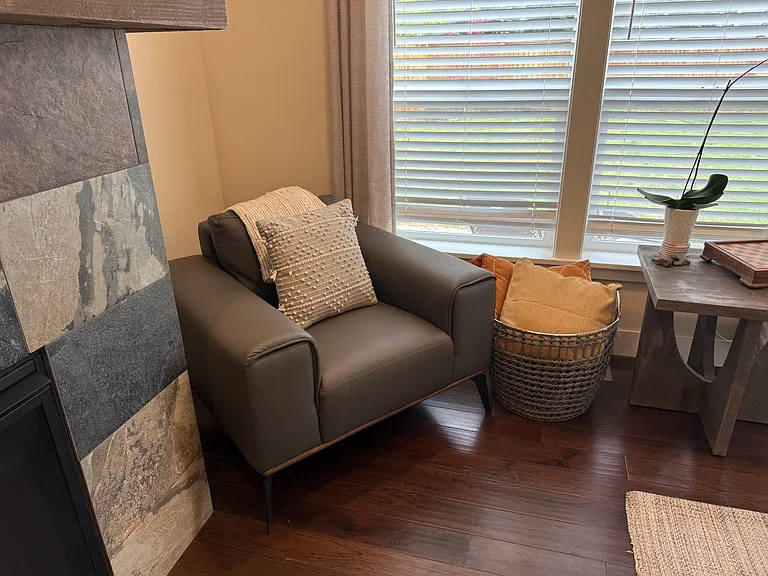 Living room, reading nook, next to the fireplace