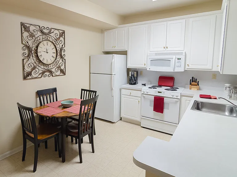 Standard White kitchen with GE appliances.